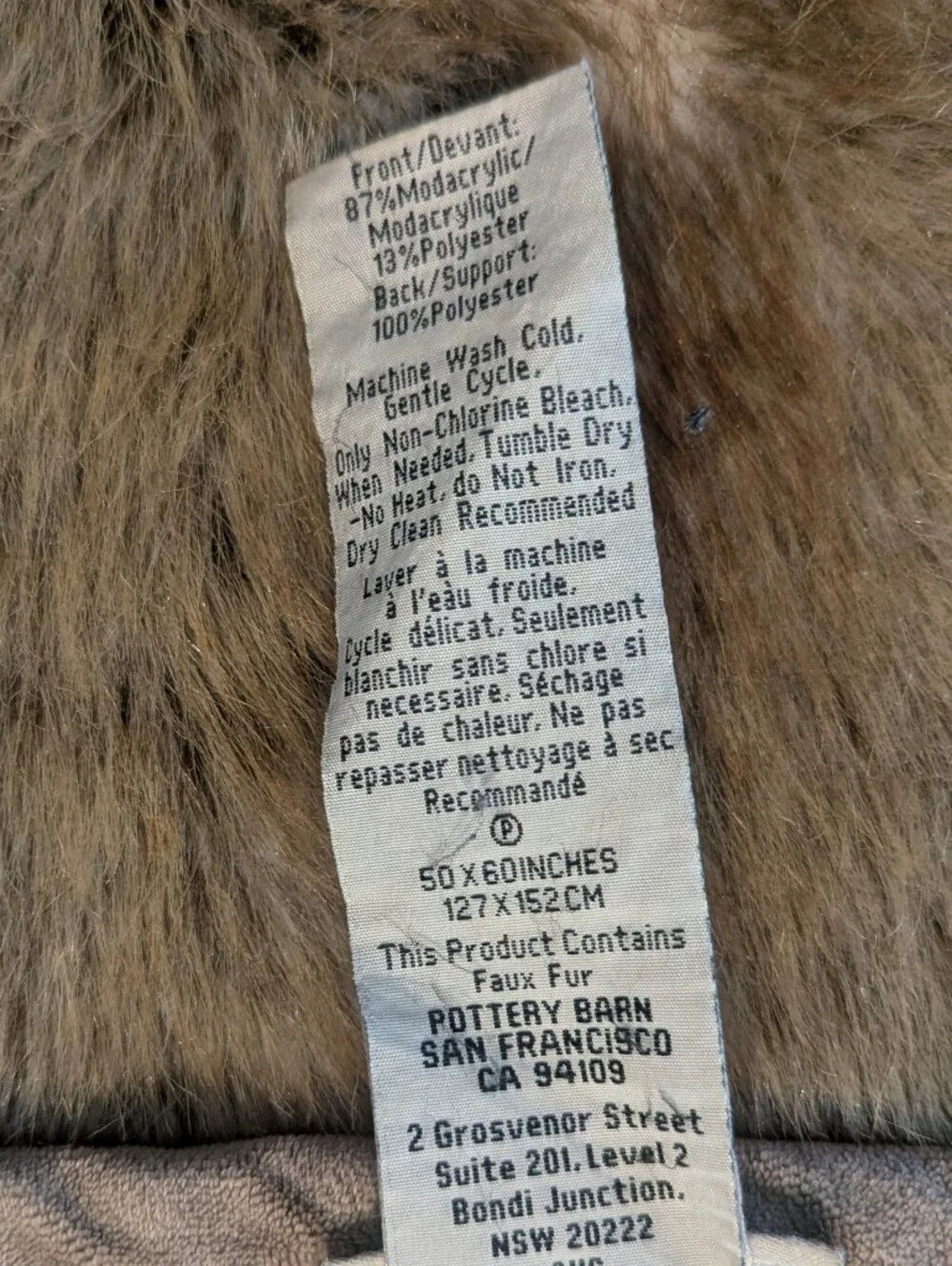 POTTERY BARN Luxury Faux Fur Throw Blanket - Brown & Cream 48x60